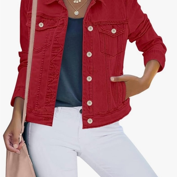 Chic Red Denim Jacket for Women Like NEW, worn once! - Picture 1 of 10